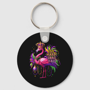 Funny Carnival Party Gift Idea Flamingo Mardi Gras Keychain