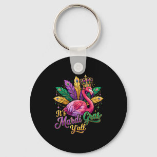 Funny Carnival Party Gift Idea Flamingo Mardi Gras Keychain