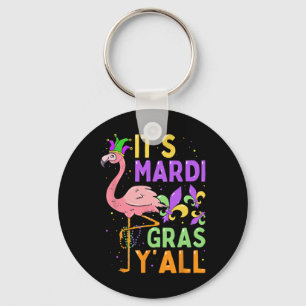 Funny Carnival Party Idea Flamingo Mardi Gras Keychain