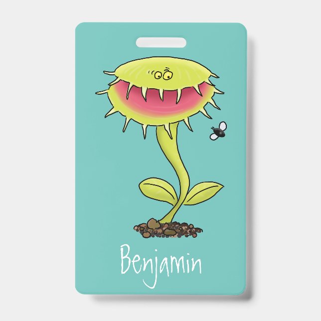 Funny carnivorous Venus fly trap plant cartoon Badge (Front)