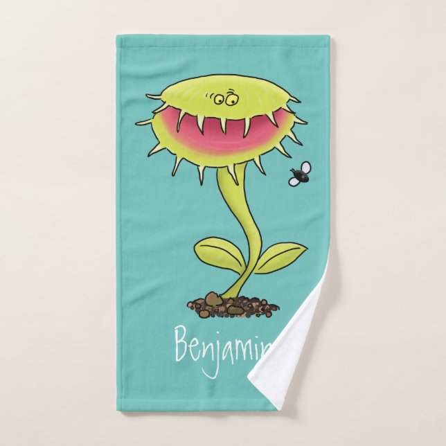 Funny carnivorous Venus fly trap plant cartoon Bath Towel Set (Hand Towel)