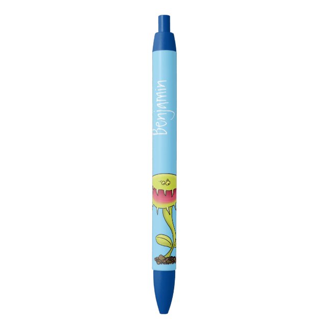 Funny carnivorous Venus fly trap plant cartoon Black Ink Pen (Front Vertical)