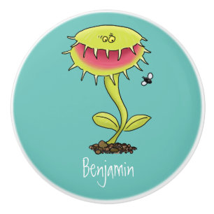 Funny carnivorous Venus fly trap plant cartoon Ceramic Knob