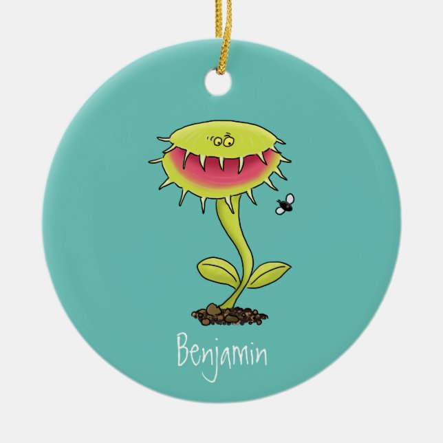 Funny carnivorous Venus fly trap plant cartoon Ceramic Ornament (Front)