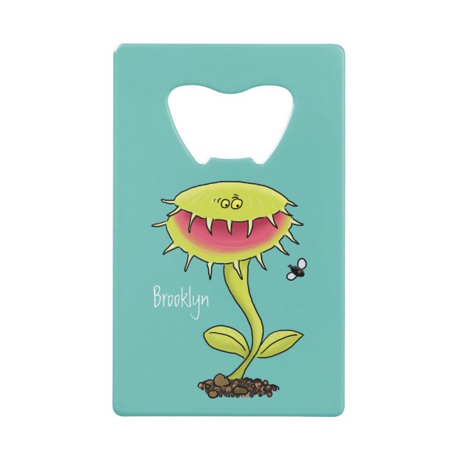 Funny carnivorous Venus fly trap plant cartoon Credit Card Bottle Opener (Front)