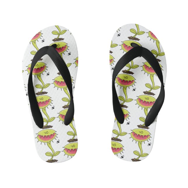 Funny carnivorous Venus fly trap plant cartoon Kid's Flip Flops (Footbed)