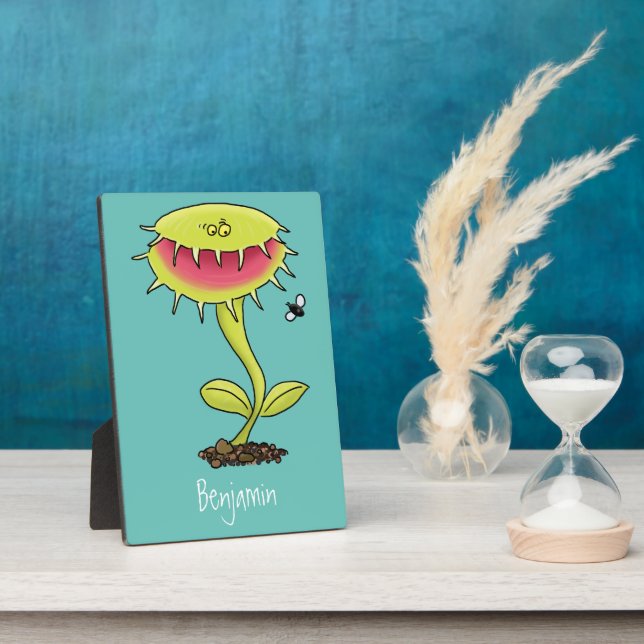 Funny carnivorous Venus fly trap plant cartoon Plaque (Side)