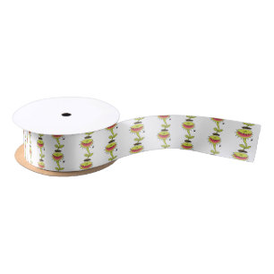 Funny carnivorous Venus fly trap plant cartoon Satin Ribbon