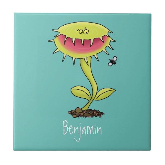 Funny carnivorous Venus fly trap plant cartoon Tile (Front)