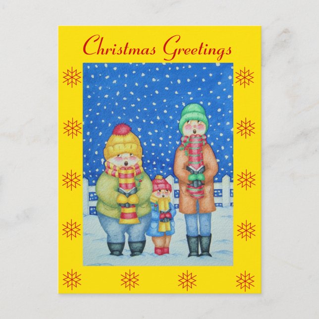 funny carol singers in the snow christmas design holiday postcard (Front)