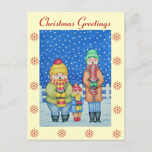 funny carol singers in the snow christmas design holiday postcard (Front)
