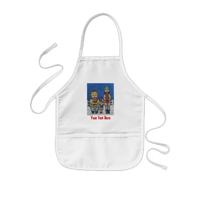 funny carol singers snow scene christmas design kids apron (Front)