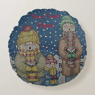 funny carol singers snow scene christmas design round pillow