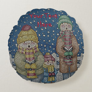 funny carol singers snow scene christmas design round pillow