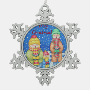 funny carol singers snow scene christmas design snowflake pewter christmas ornament