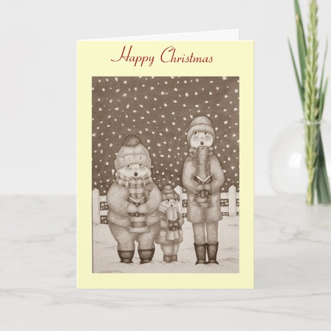 funny carol singers snow scene christmas holiday card (Front)