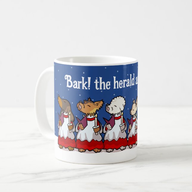 Funny Carol Singing Dogs Christmas Pug Pomeranian Coffee Mug (Front Left)
