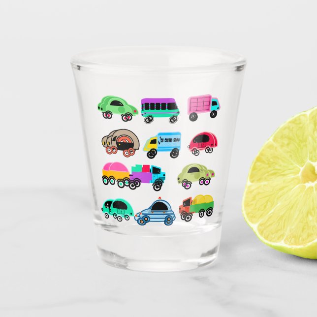 Funny cars shot glass (Front)