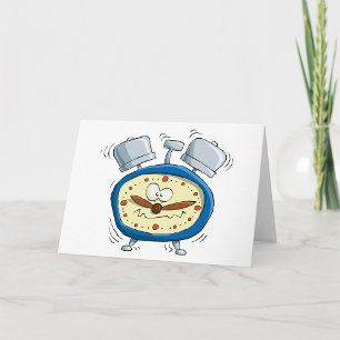 Funny Cartoon Alarm Clock Quirky Waking Up Card