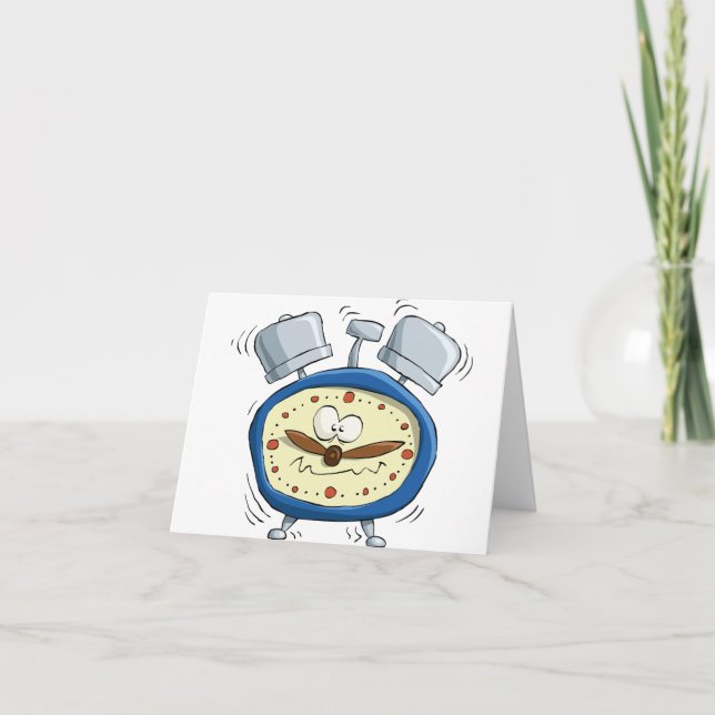 Funny Cartoon Alarm Clock Quirky Waking Up Card (Front)
