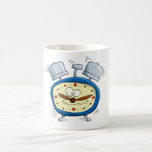 Funny Cartoon Alarm Clock Quirky Waking Up Coffee Mug (Creator Uploaded)