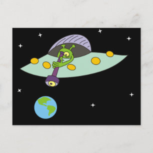 Funny Cartoon Alien and Earth Postcard