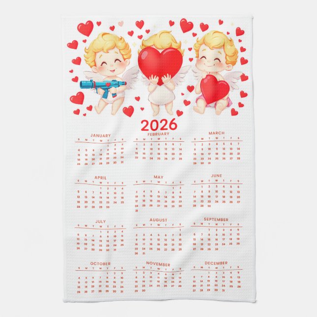 Funny cartoon angels calendar 2026 kitchen towel (Vertical)