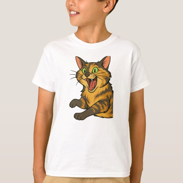 Funny Cartoon Angry Cat Illustration T-Shirt (Front)