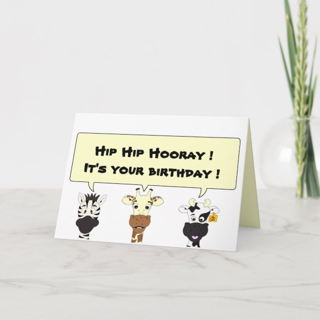 Funny cartoon animals kids birthday card (Front)