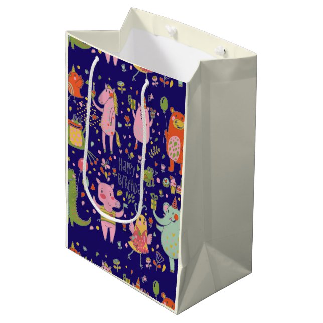 Funny Cartoon Animals Sing Happy Birthday    Medium Gift Bag (Front Angled)