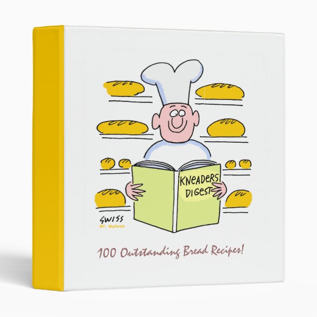 Funny Cartoon Baker in Bakery Bread Recipes Binder (Front/Spine)