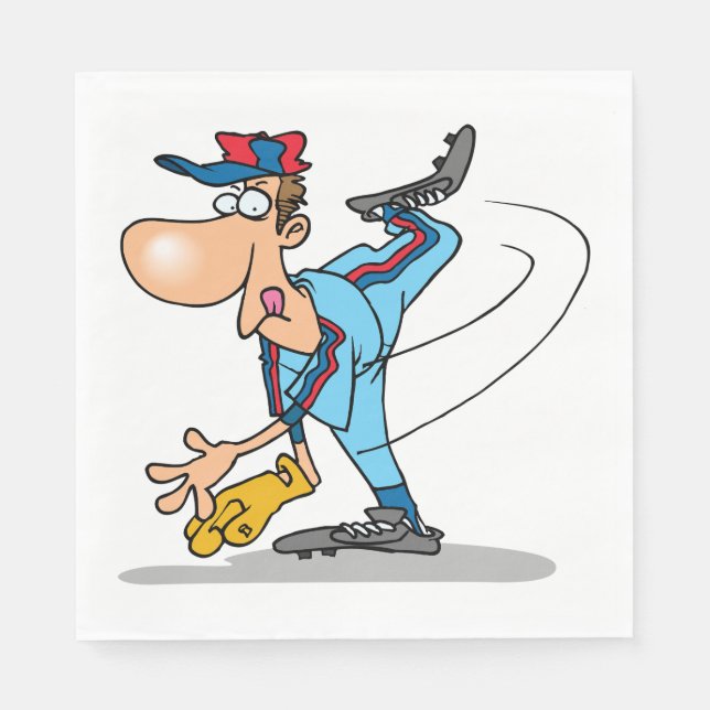 Funny Cartoon Baseball Pitcher Throwing a Fastball Napkin (Front)