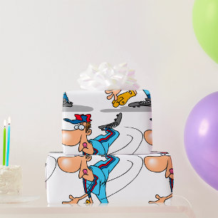 Funny Cartoon Baseball Pitcher Throwing a Fastball Wrapping Paper