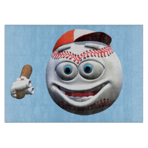 Funny Cartoon Baseball with Bat Cutting Board