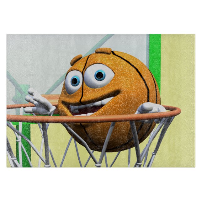 Funny Cartoon Basketball in a Hoop Cutting Board (Front)
