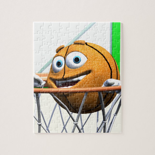 Funny Cartoon Basketball in a Hoop Jigsaw Puzzle (Vertical)