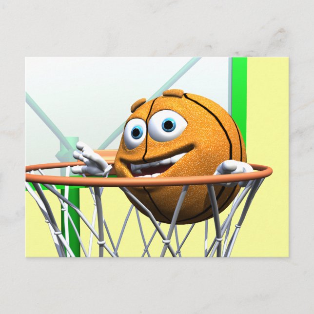 Funny Cartoon Basketball in a Hoop Postcard (Front)