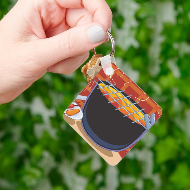 Funny Cartoon BBQ Grill with Tongs and Skewers  Keychain (Creator Uploaded)