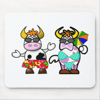 Funny Cartoon Beach Cow Couple Mouse Pad