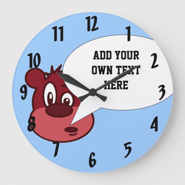 Funny cartoon bear & speech bubble large clock (Front)