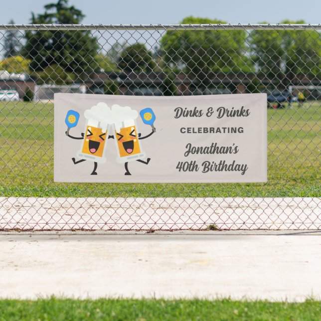 Funny Cartoon Beer Mugs Personalized Pickleball  Banner (Insitu)