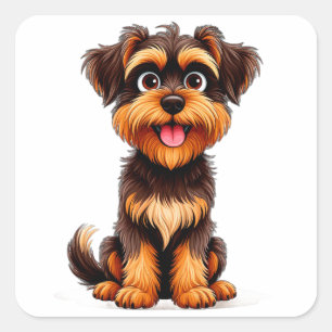 Funny Cartoon Belgian Griffon Dog Face Cute Puppy Square Sticker