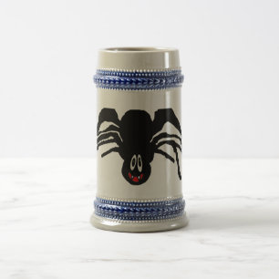 Funny Cartoon Black Spider Halloween Black Widow Beer Stein