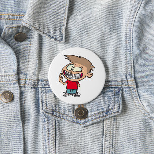 Funny Cartoon Boy with Braces Smile 3 Inch Round Button