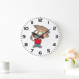 Funny Cartoon Boy with Braces Smile Large Clock