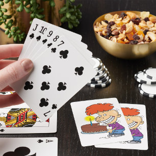 Funny Cartoon Boy with Chocolate Birthday Cake Playing Cards