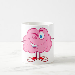 Funny Cartoon Brain Winking Character Thumbs Up Coffee Mug