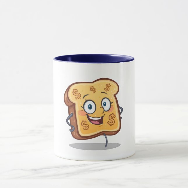Funny Cartoon Bread Dollar Sign Coffee Cup (Center)
