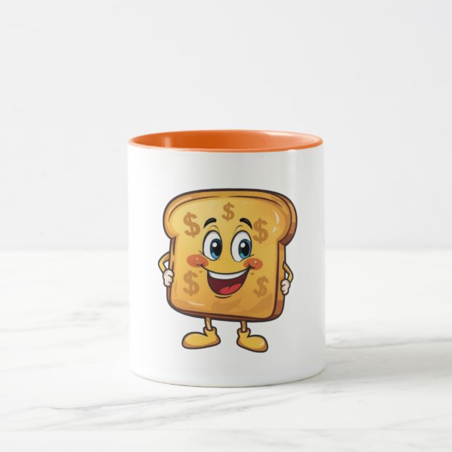 Funny Cartoon Bread Dollar Sign Coffee Cup (Center)
