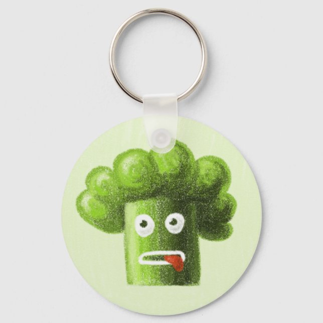 Funny Cartoon Broccoli Is Healthy Food Keychain (Front)